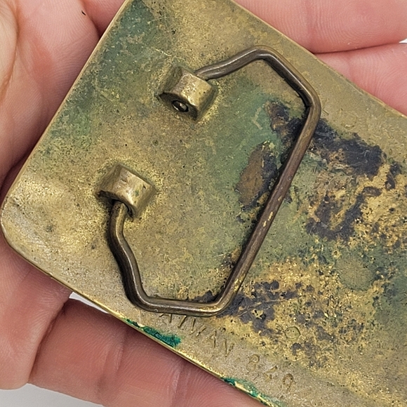 Vintage  "I'D RATHER BE FLYING" Solid Brass Buckle Green Patina Taiwan 849 - Picture 5 of 8